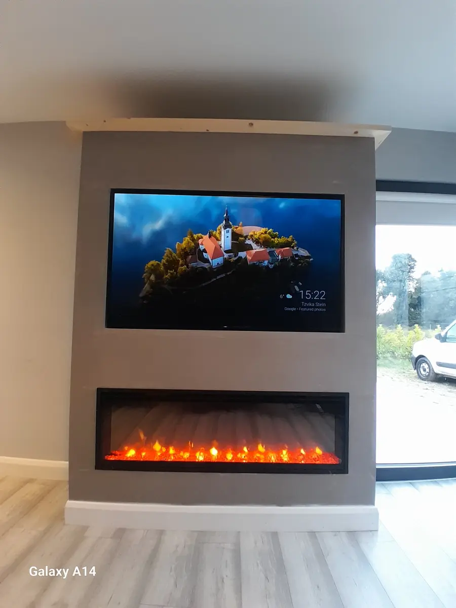 Slatted Media Wall with TV & Fire